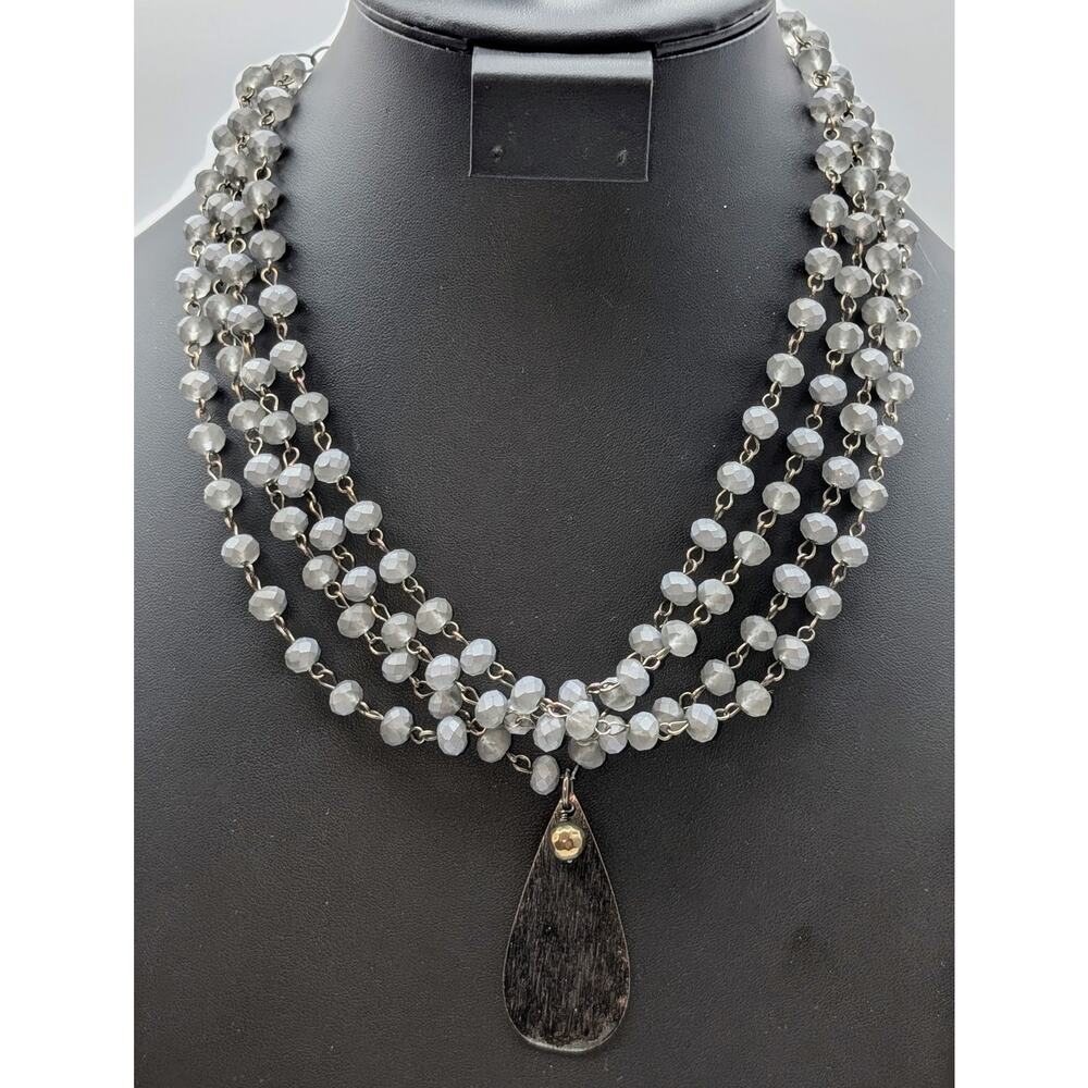 Lula N Lee Four Strand Smokey Gray Faceted Glass Bead Two Tone Pendant Necklace